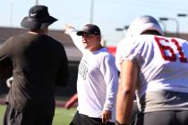UNLV Rebels graduate assistant coach Will Kreitler instructs his players during team practice o ...