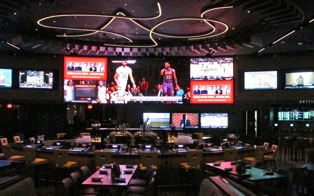 This Friday, June 28, 2019 photo, shows the Borgata casino's new sports betting lounge which is ...
