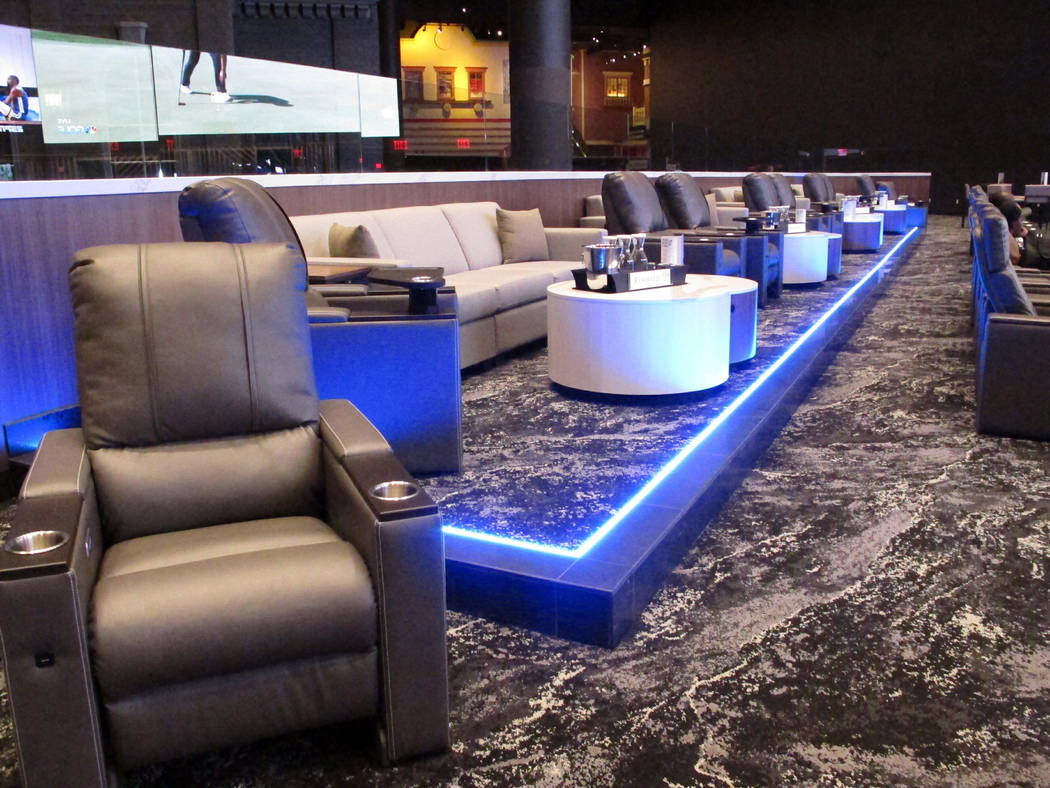 This Thursday, June 27, 2019 photo, shows a seating area in the new sportsbook at Bally's casin ...