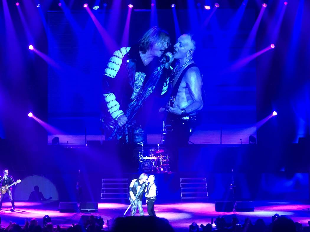Joe Perry and Phil Collen are shown as Def Leppard opens its 12-show residency run at Zappos Th ...