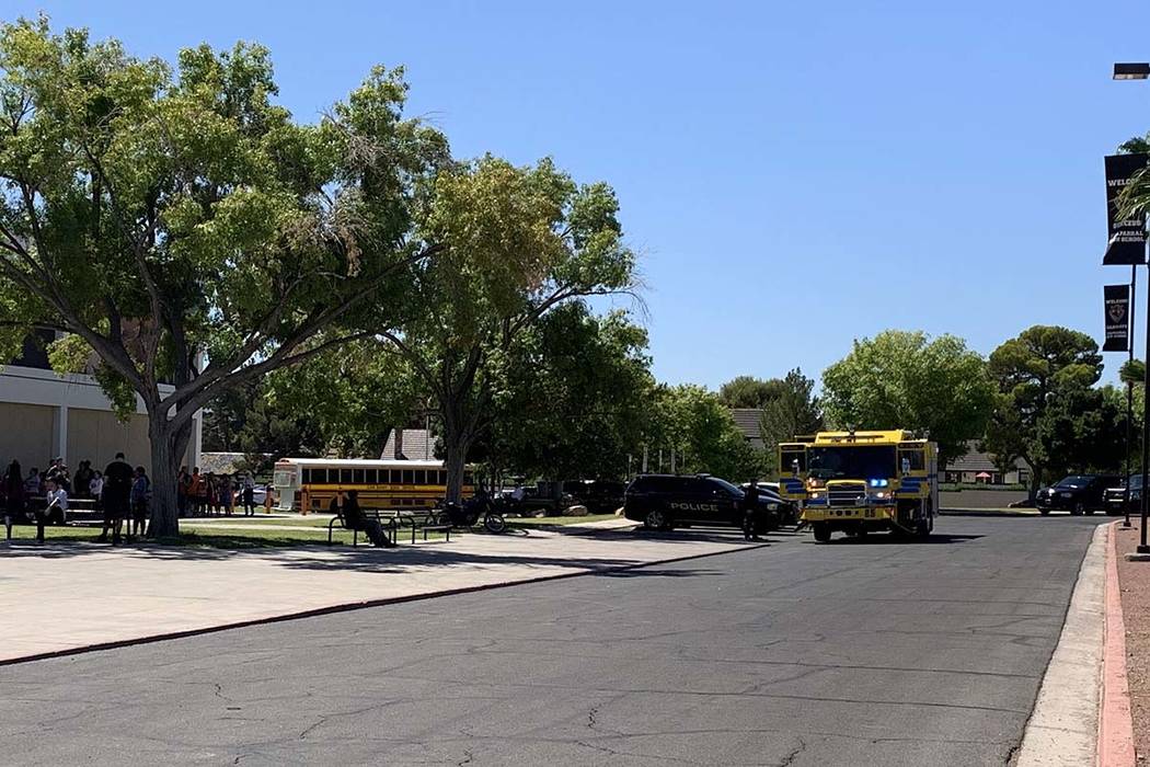 Students are being released from Chaparral High School in Las Vegas after a power outage at the ...