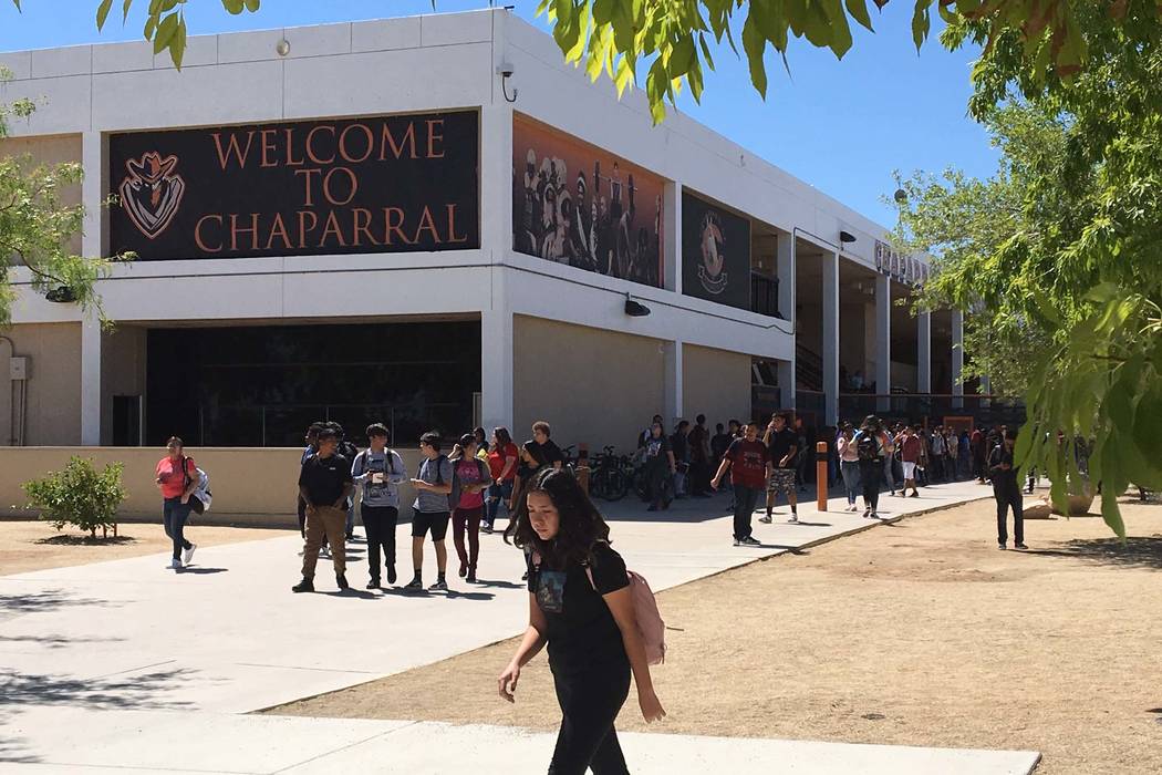 Students were released early from Chaparral High School in Las Vegas after a power outage at th ...