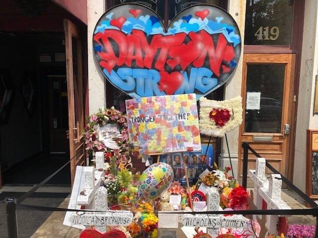 A makeshift memorial sits outside Ned Peppers nightclub in the Oregon District entertainment ne ...