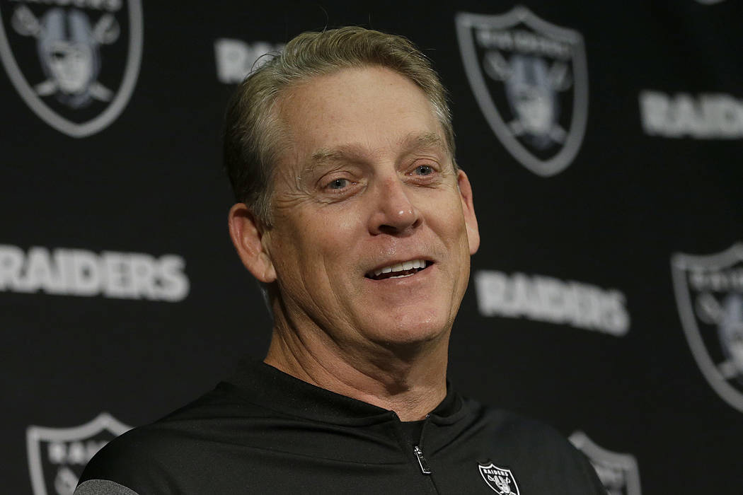 Then-Oakland Raiders head coach Jack Del Rio speaks at a news conference after an NFL football ...