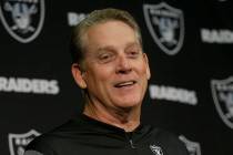 Then-Oakland Raiders head coach Jack Del Rio speaks at a news conference after an NFL football ...