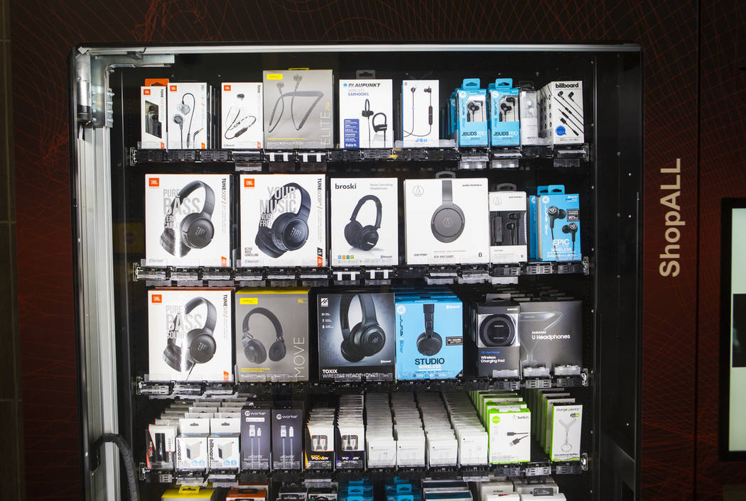 A vending machine, which offers headphones and mobile accessories, in Terminal 3 at McCarran In ...