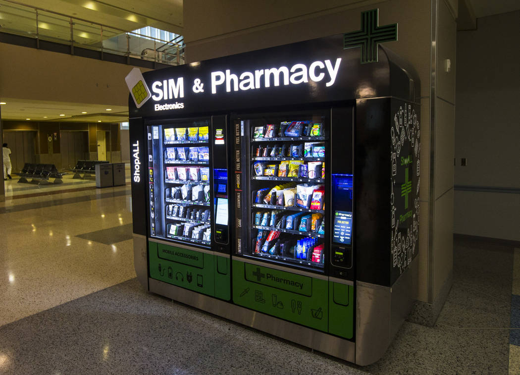 A pharmacy and SIM card vending machine in Terminal 3 at McCarran International Airport in Las ...
