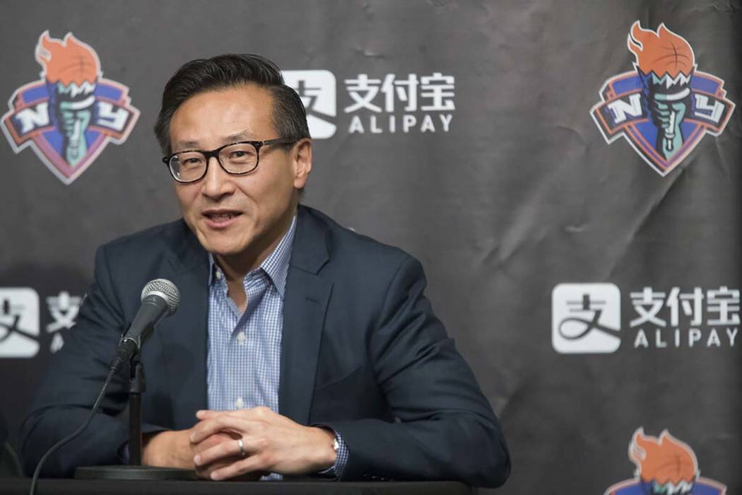 In a May 9, 2019, file photo, Joe Tsai speaks to reporters during a news conference before a WN ...