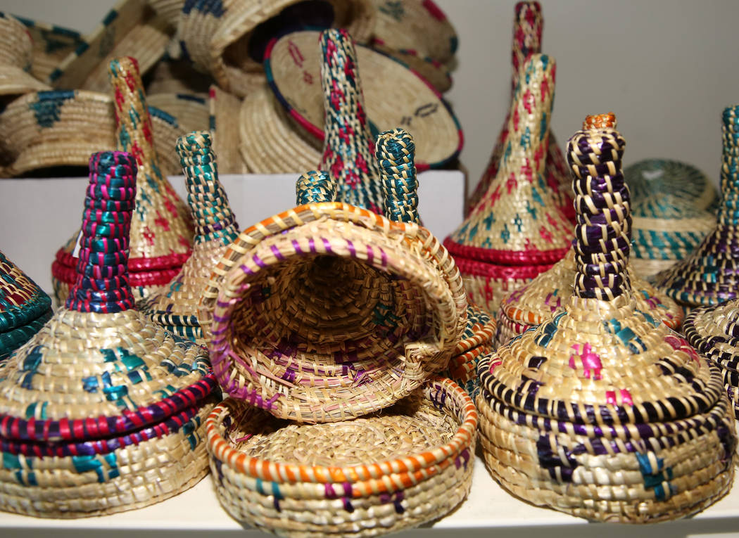 Handmade Ethiopian baskets are displayed at Melkam Market, an Ethiopian store, on Thursday, Aug ...