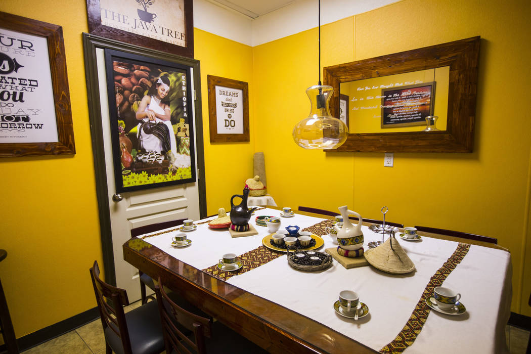 A room set for a traditional Ethiopian coffee ceremony at Java Tree at Flamingo Road and Decatu ...
