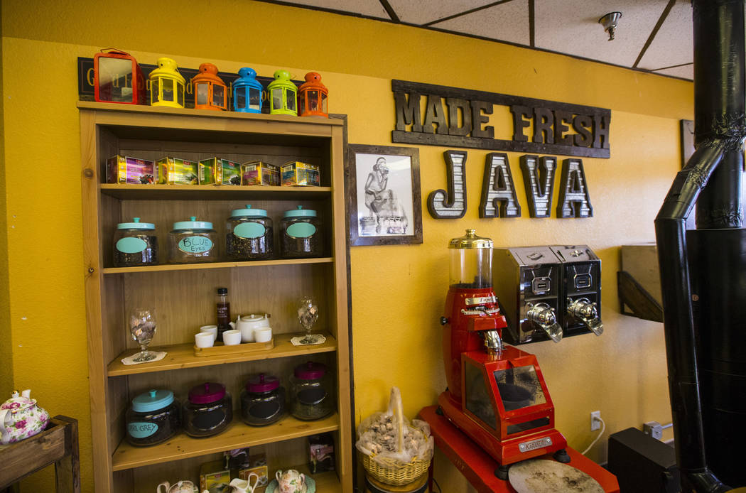 Coffee beans sit on shelves at Java Tree at Flamingo Road and Decatur Boulevard in Las Vegas on ...