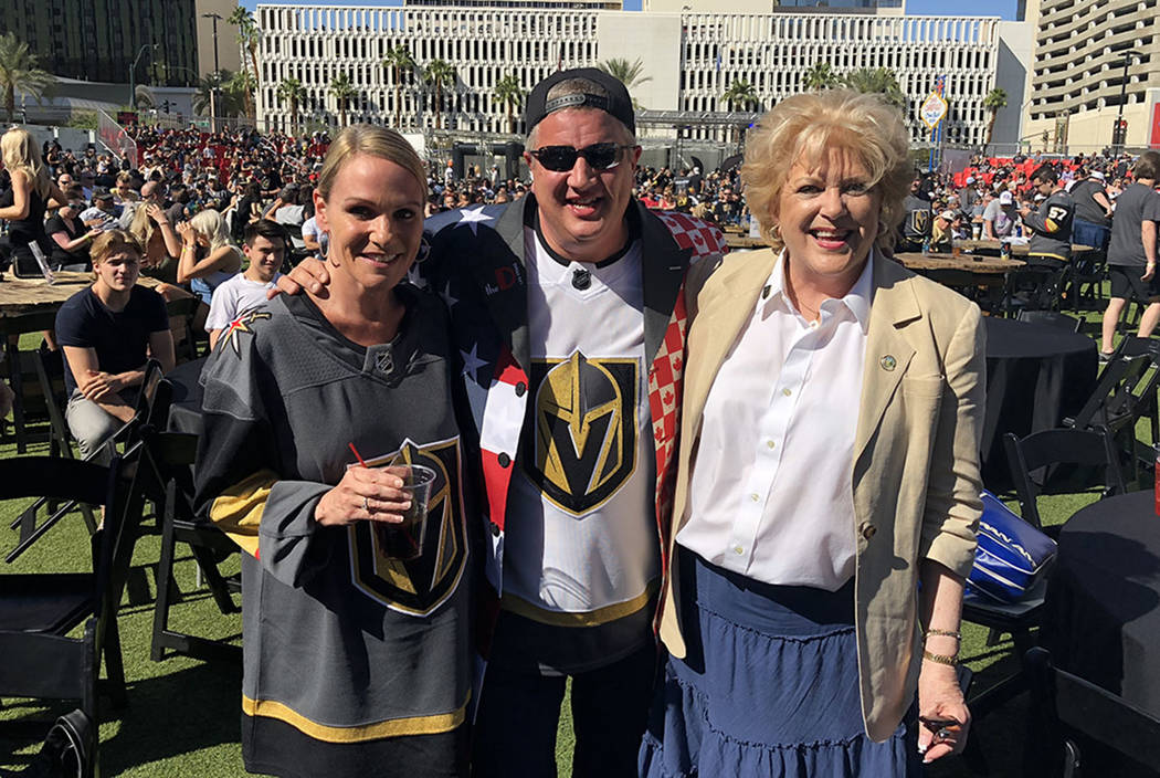 D Las Vegas co-owner Derek Stevens is shown with his wife, Nicole, and Las Vegas Mayor Carolyn ...