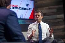 Democratic presidential candidate Pete Buttigieg speaks with the Review-Journal's political rep ...