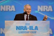 FILE - In this April 26, 2019, file photo, National Rifle Association President Col. Oliver Nor ...