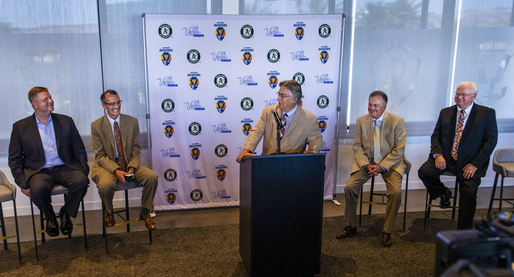 Pacific Coast League President Branch Rickey, center, speaks during a press conference announci ...