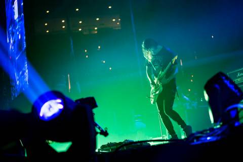 Alex Mackay, of Mogwai, performs at the Mandalay Bay Events Center during the Psycho Las Vegas ...