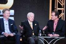 Sportscasters Phil Simms, from left, Jack Whitaker and Jim Nantz participate in the "CBS S ...