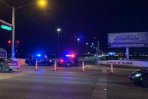 Metropolitan Police Department officers block the Interstate 15 northbound ramp on Silverado Ra ...