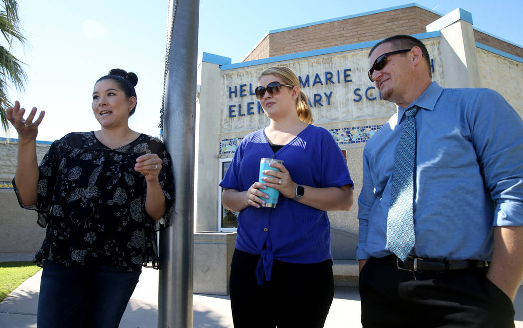 Helen Smith Elementary teachers Stefanie Strimboulis, left, a read by grade 3 strategist, and T ...