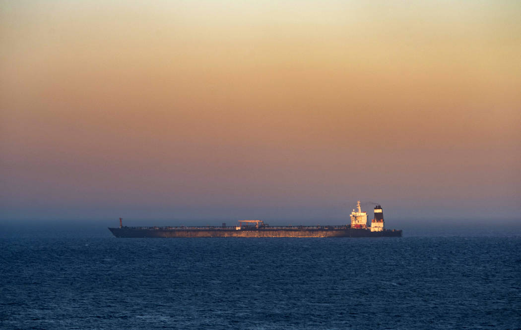 A supertanker hosting an Iranian flag is seen on the water in the British territory of Gibralta ...