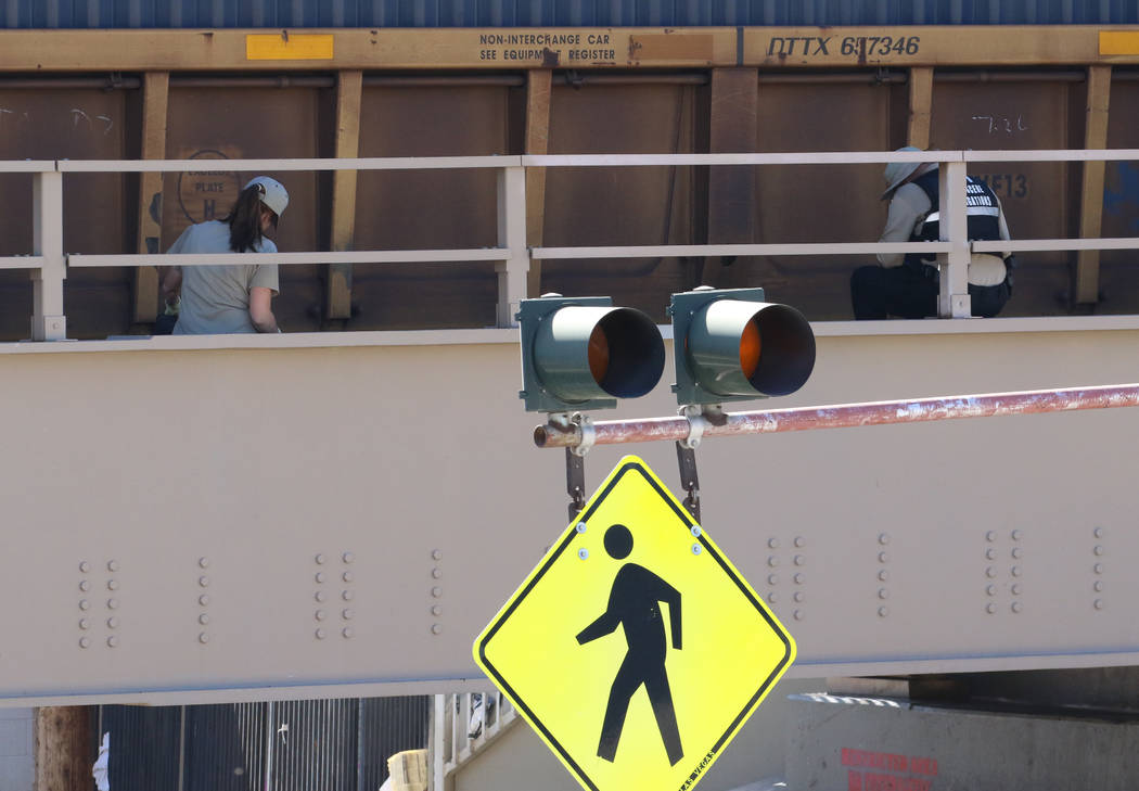 Las Vegas police are investigating after a person was struck and killed by a train near downtow ...