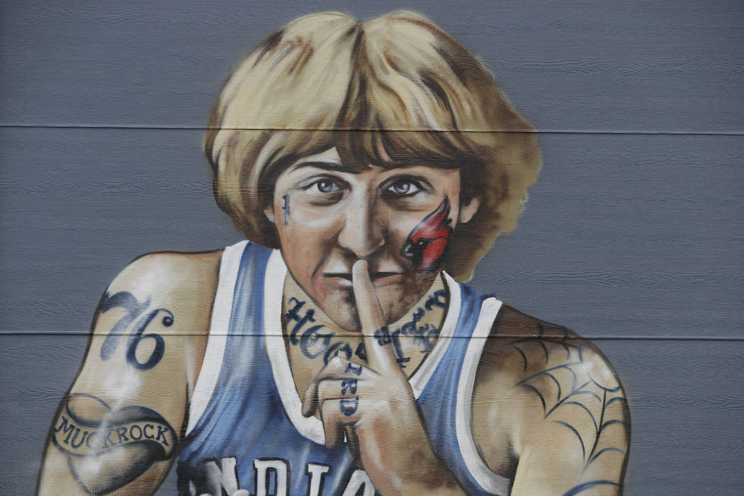 A mural of former NBA star Larry Bird is seen on the side of a multi-family residence in Founta ...
