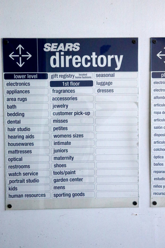 A directory inside the former Sears store is shown at the Boulevard Mall in Las Vegas Wednesday ...