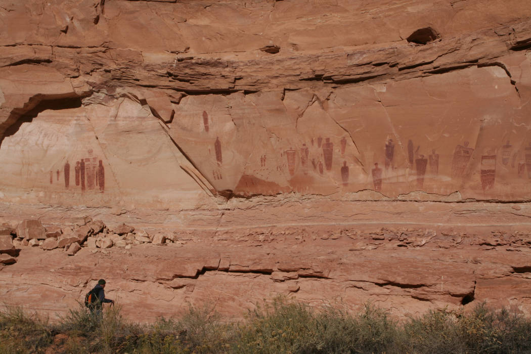 These pictographs at the “Great Gallery” feature life-size anthropomorphic figure ...