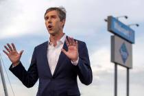 Presidential candidate and former congressman Beto O'Rourke speaks with the media outside the W ...