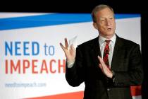Billionaire investor and Democratic activist Tom Steyer speaks during a "Need to Impeach" town ...