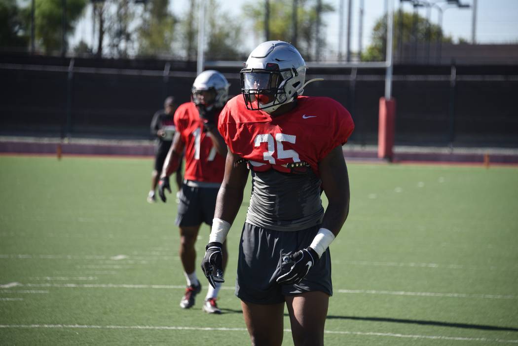 UNLV defensive end Jacoby Windmon takes part in practice at Rebel Park. Photo courtesy of UNLV ...