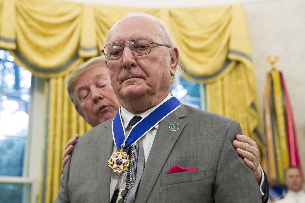 President Donald Trump presents the Presidential Medal of Freedom to former NBA basketball play ...