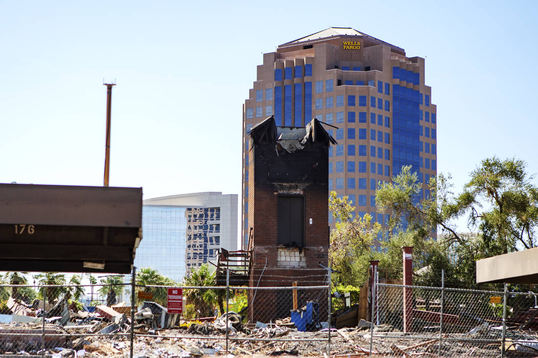 The back of the office complex east of the Strip that burned down a few months ago on Thursday, ...