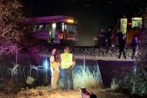 In this image made from video, a Sacramento Regional Transit light-rail car is seen stopped in ...