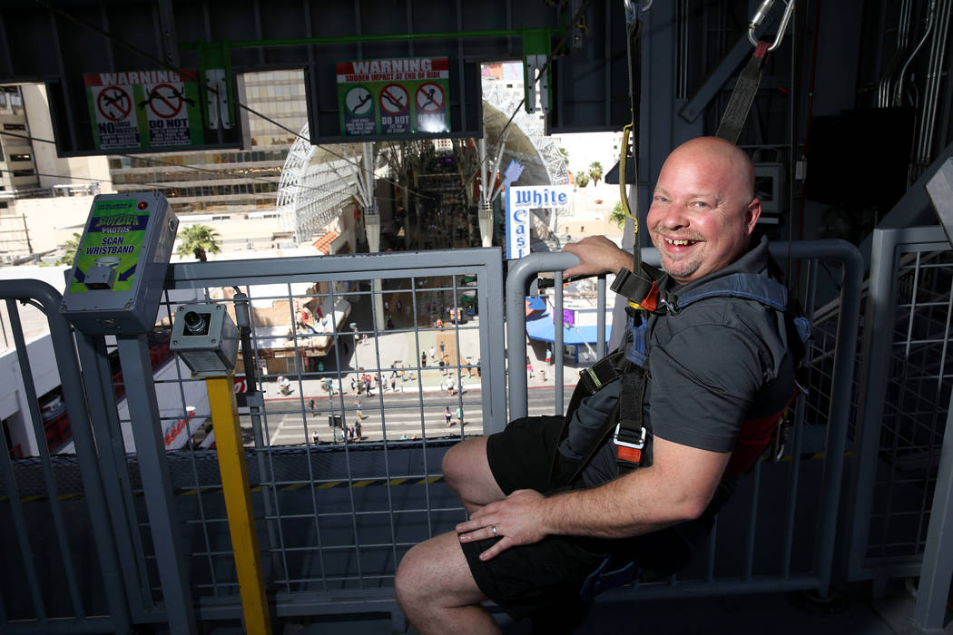 Vic Haase, supervisor of ride operations and guest services at SlotZilla, at the zip line attra ...
