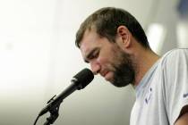 Indianapolis Colts quarterback Andrew Luck speaks during a news conference following the team's ...