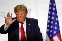 President Donald Trump gestures as he speaks during a press conference on the third and final d ...