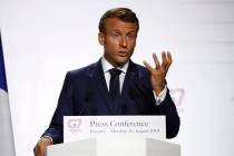 French President Emmanuel Macron attends a press conference that focused on climate during the ...