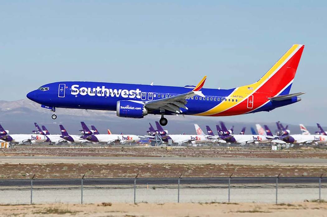 In a March 23, 2019, file photo a Southwest Airlines Boeing 737 Max aircraft lands at the South ...