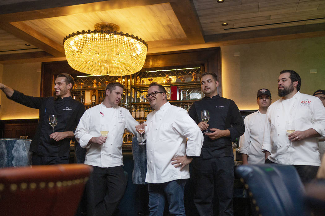 The chefs who created the dishes for the Vegans, Baby James Beard Dinner, greet the guests who ...