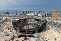 Aerial view of the Las Vegas Raiders stadium under construction, July 25, 2019. (Michael Quine/ ...