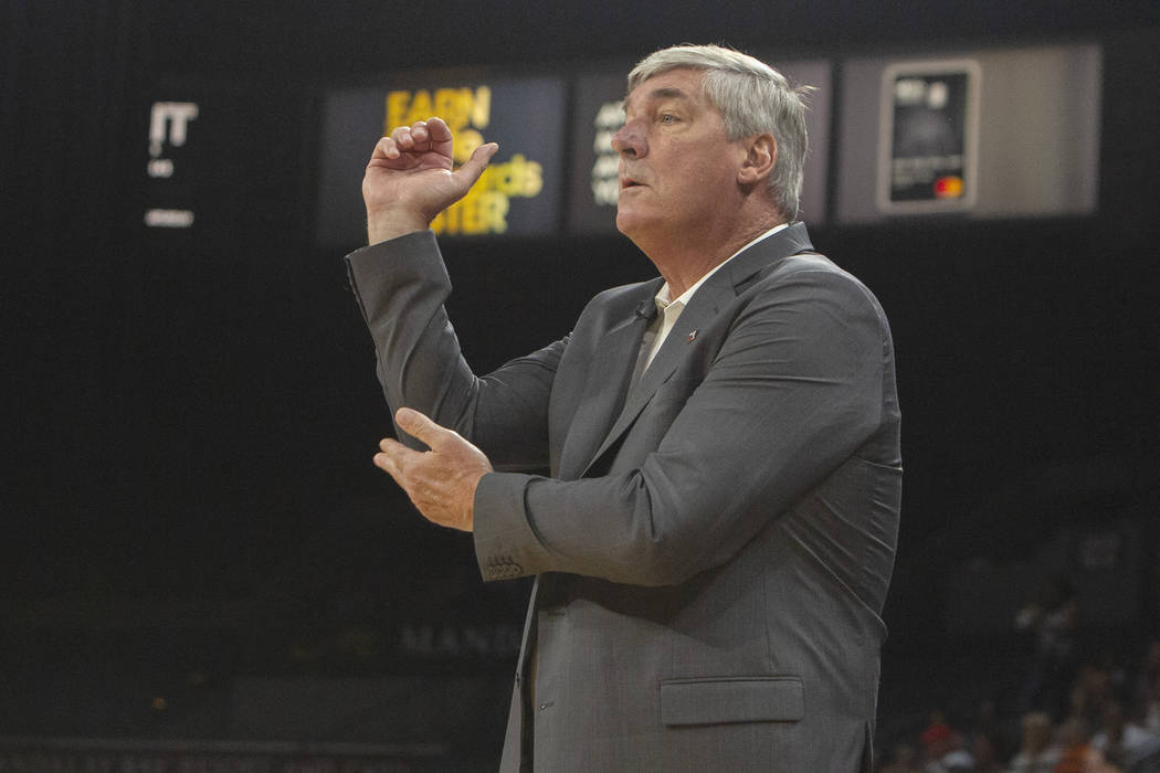 Las Vegas Aces head coach Bill Laimbeer asked for a foul to be called on a play during the firs ...