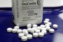 A Feb. 19, 2013, file photo shows OxyContin pills arranged for a photo at a pharmacy in Montpel ...