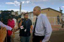 Lt. Ray Spencer of the Las Vegas Metropolitan Police Department Homicide Section, speaks to rep ...