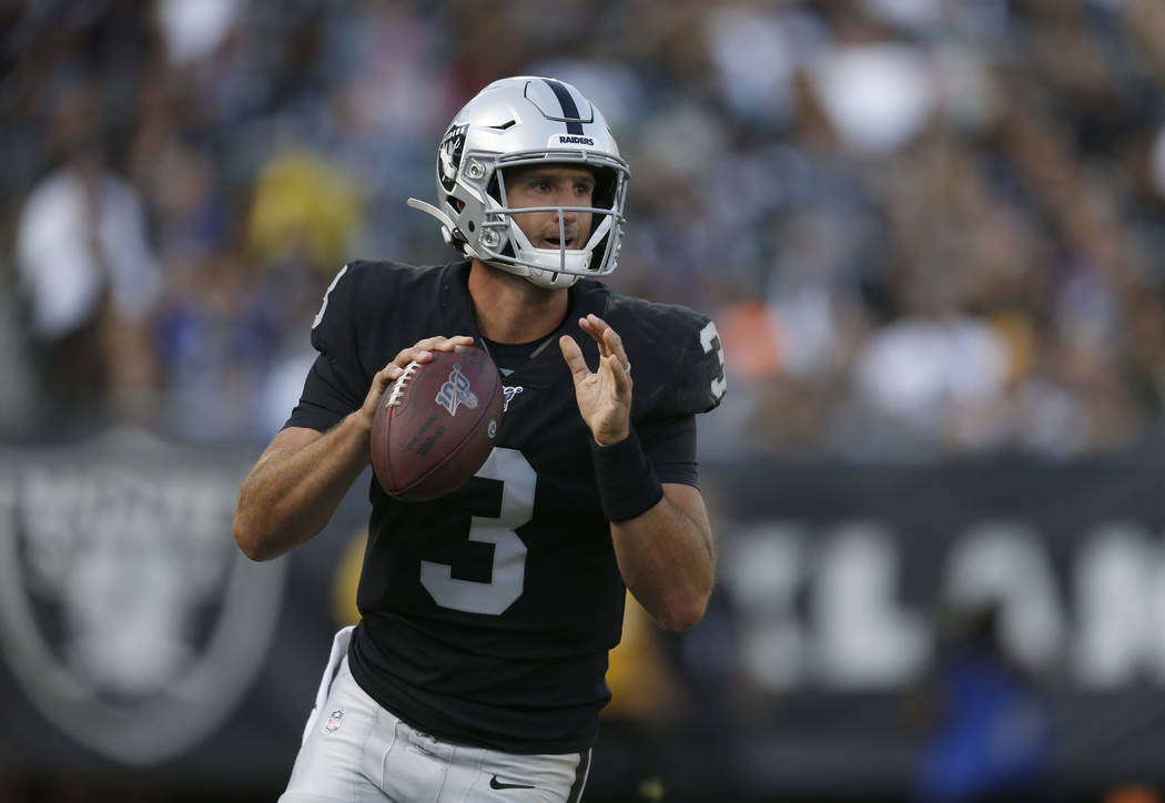 Oakland Raiders' Nathan Peterman during the second half of an NFL football game against the Los ...