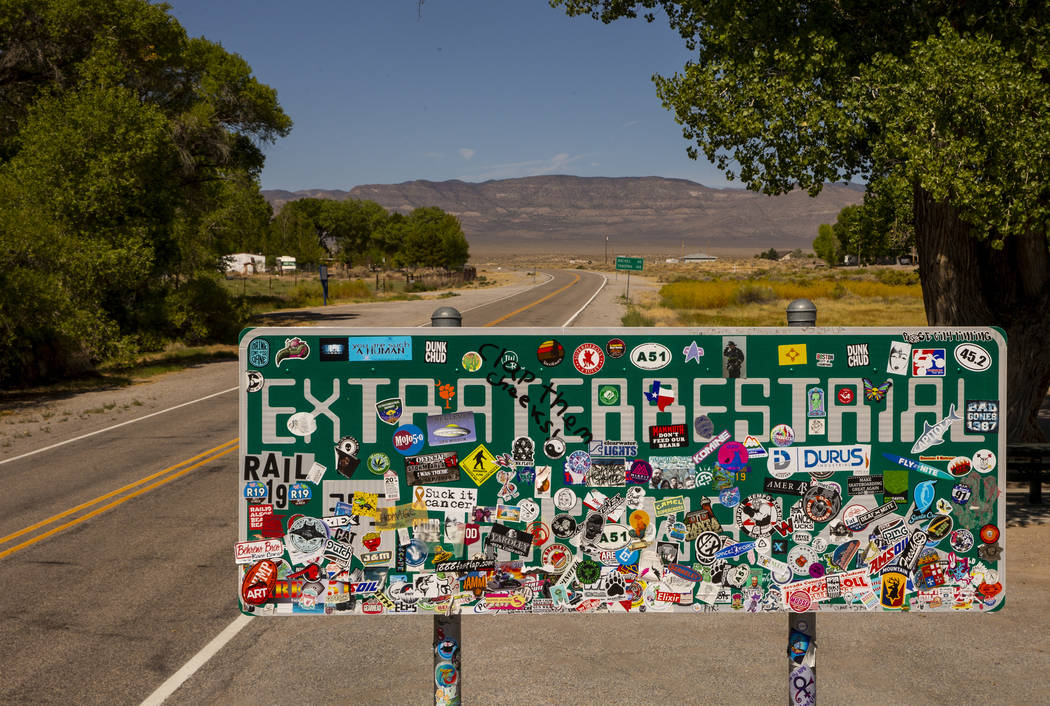 A sign noting the Extraterrestrial Highway/state Route 375 will be heavily traveled around Hiko ...