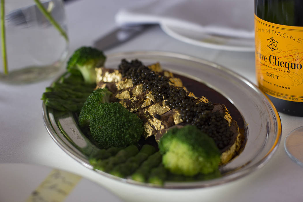 The Gold Encrusted Filet Mignon at Mr. Chow at Ceasars Palace hotel-casino in Las Vegas, Wednes ...