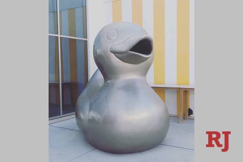 The 12-foot-tall Philippe Starck-designed metal duck is shown at the Sahara Las Vegas on Thursd ...