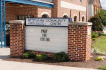 A sign in front of the Pittsylvania County Community Center in Chatham, Virginia, on Wednesday, ...