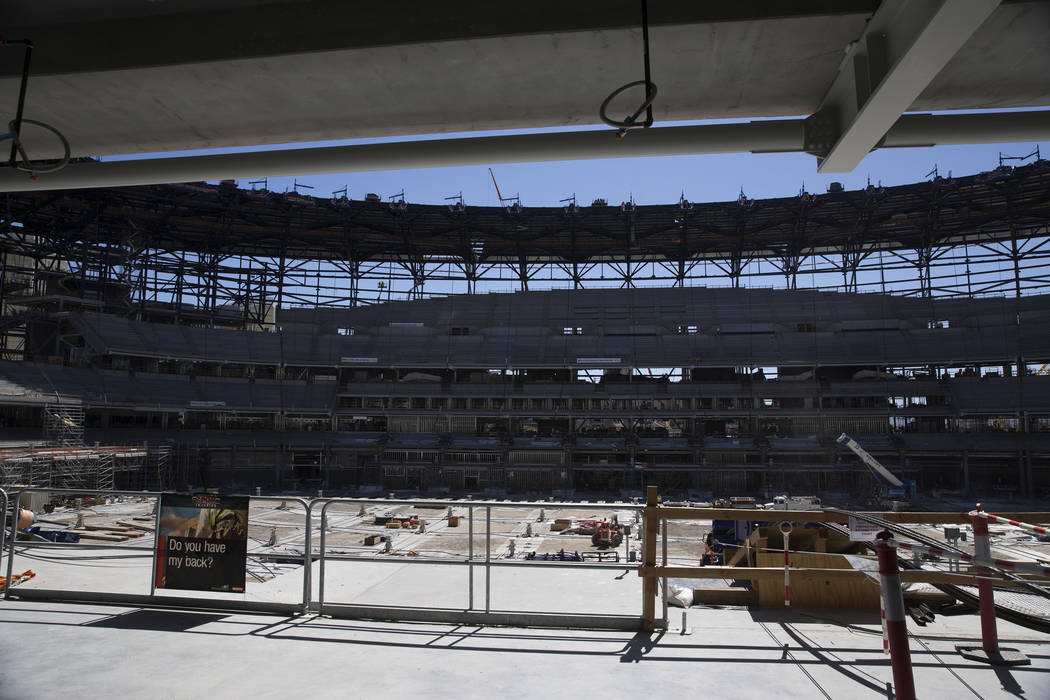 The Raiders Allegiant Stadium construction site in Las Vegas, Wednesday, Aug. 28, 2019. (Erik V ...